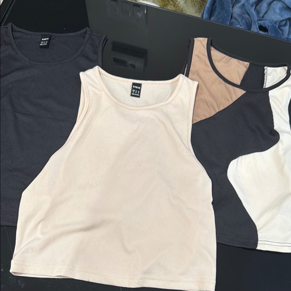 SHEIN Black and Cream Tank Tops Trio
